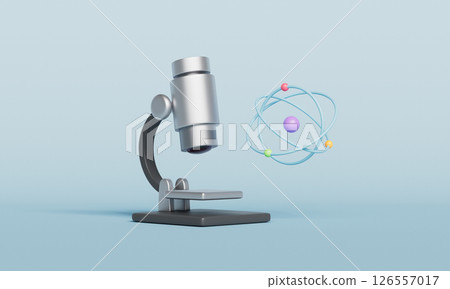 Educational Microscope and Atom Science Icon. 3D Rendering. Educational Microscope and Atom Science Icon. 3D Rendering. 126557017