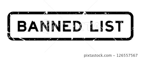 Grunge black banned list word square rubber seal stamp on white background 126557567