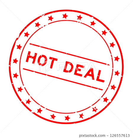 Grunge red hot deal word round rubber seal stamp on white background 126557613