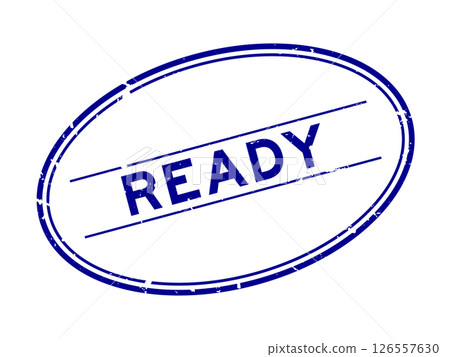 Grunge blue ready word oval rubber stamp in white background Grunge blue ready word oval rubber stamp in white background 126557630