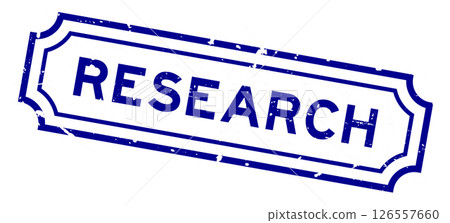Grunge blue research word rubber seal stamp on white background 126557660
