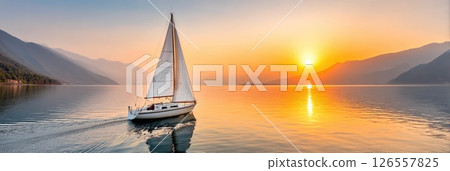 Peaceful Sailing at Sunrise on Calm Waters 126557825