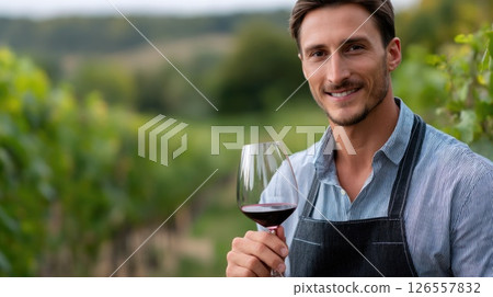 Portrait of Young Winemaker Tasting Wine in Vineyard 126557832