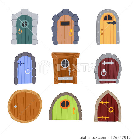 wooden door fairy tale house set cartoon vector illustration wooden door fairy tale house set cartoon vector illustration 126557912