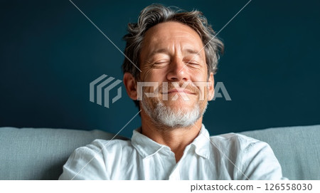 Peaceful Mature Man Relaxing with Eyes Closed 126558030