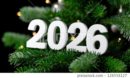 New Year 2026 with Festive Christmas Tree Background New Year 2026 with Festive Christmas Tree Background 126558127