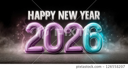 Happy New Year 2026 in Vibrant Neon Glow 126558207