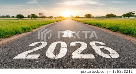 Road to New Year 2026 Heading Towards Bright Sunrise 126558211
