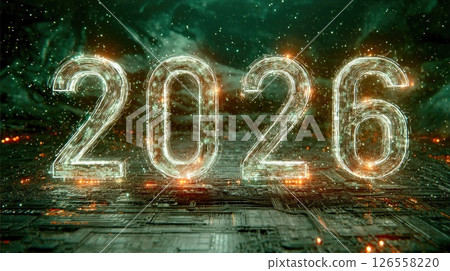Digital Wireframe 2026 Numbers with Sparkles Digital Wireframe 2026 Numbers with Sparkles 126558220