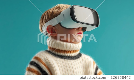 Young Boy Wearing VR Headset Young Boy Wearing VR Headset 126558442