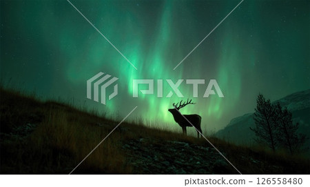 Enchanted Deer Under Vibrant Aurora Enchanted Deer Under Vibrant Aurora 126558480