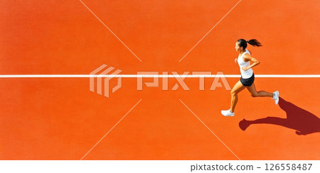 Red Athletic Track with Runner in Action Red Athletic Track with Runner in Action 126558487