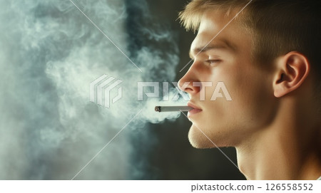 Attractive Muscular Blond Guy Smoking Attractive Muscular Blond Guy Smoking 126558552