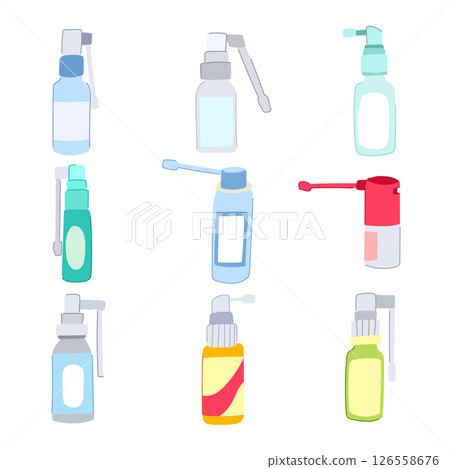 throat spray bottle set cartoon vector illustration 126558676