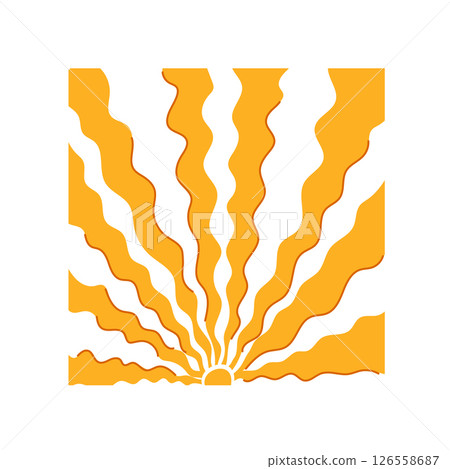 radiant sun groovy cartoon vector illustration 126558687