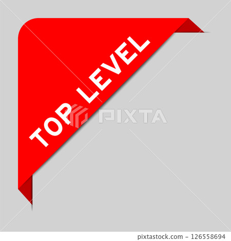 Red color of corner label banner with word top level on gray background 126558694