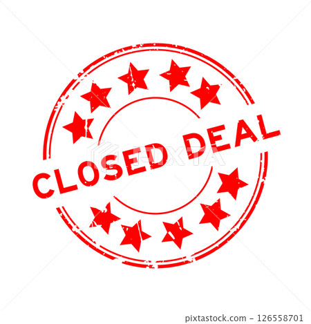 Grunge red closed deal word with star icon round rubber seal stamp on white background 126558701