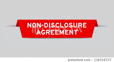 Red color inserted label with word non disclosure agreement on gray background 126558727