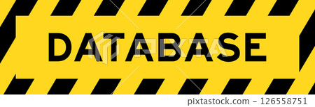 Yellow and black color with line striped label banner with word database Yellow and black color with line striped label banner with word database 126558751
