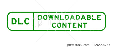 Grunge green DLC downloadable content word square rubber seal stamp on white background 126558753