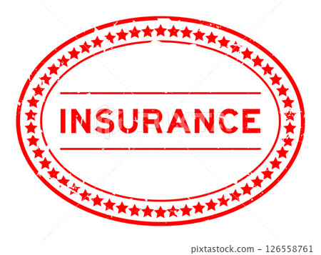 Grunge red insurance word oval rubber seal stamp on white background 126558761