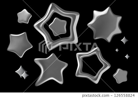 Chrome star 3d vector stickers set on dark background Chrome star 3d vector stickers set on dark background 126558824