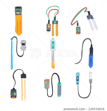 soil moisture sensor set cartoon vector illustration 126558826