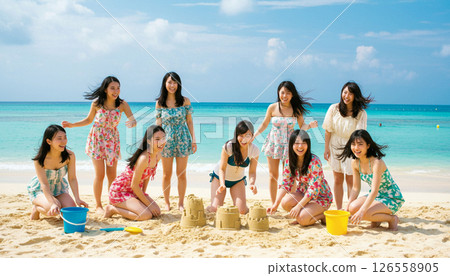 Beautiful tropical beach and woman 126558905