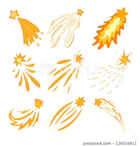 shooting star space set cartoon vector illustration 126558911