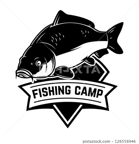 Set of carp fishing emblems in monochrome style. Carp fish logo, label, sign, poster, badge. 126558946