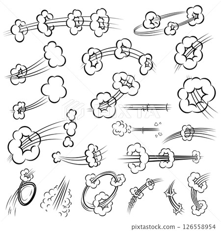 Set of comic style action effects, speed lines on white background. Comic action trails. Design element for poster, card, banner, flyer. 126558954