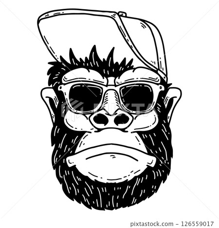 Illustration of monkey in a cap. Design element for t shirt, poster, card, emblem 126559017