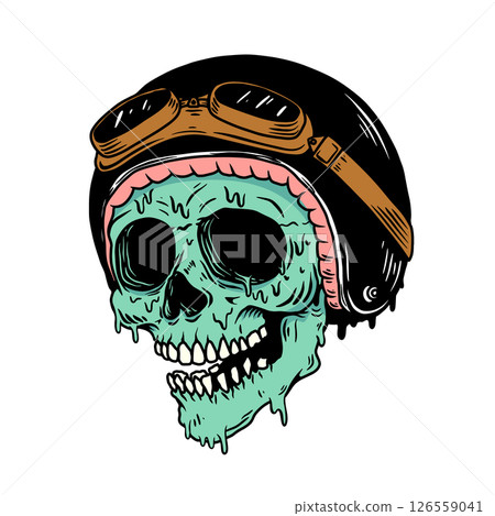 Zombie biker. Dead racer. Design element for t shirt, poster, card, emblem 126559041