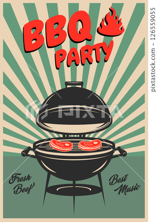 BBQ party. Old style poster with grill 126559055