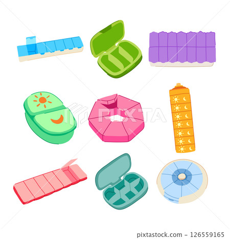pill organizer set cartoon vector illustration pill organizer set cartoon vector illustration 126559165