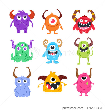monster with horns set cartoon vector illustration 126559331