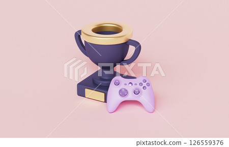 E-Sports Trophy and Game Controller Icon. 3D Rendering. 126559376