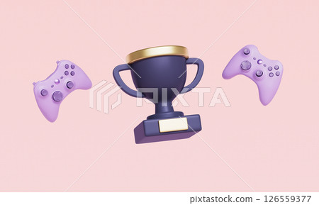 E-Sports Trophy and Game Controller Icon. 3D Rendering. E-Sports Trophy and Game Controller Icon. 3D Rendering. 126559377