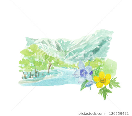 上高地的水彩畫 126559421