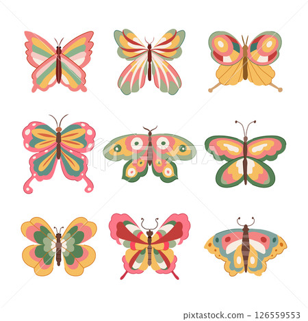 groovy butterfly set cartoon vector illustration groovy butterfly set cartoon vector illustration 126559553