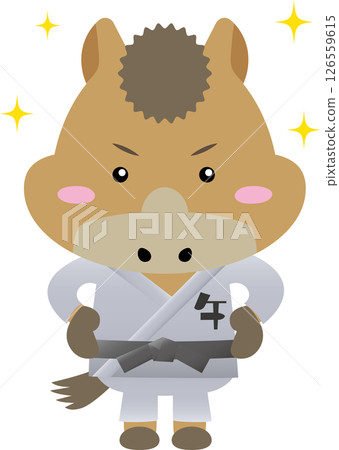 Black belt horse character | Cute zodiac material learning martial arts (judo, karate, aikido) Black belt horse character | Cute zodiac material learning martial arts (judo, karate, aikido) 126559615