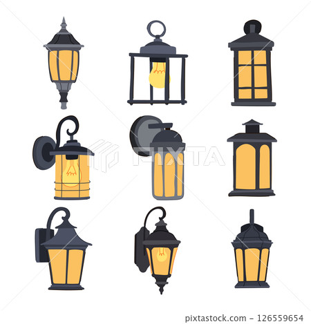exterior lamp set cartoon vector illustration 126559654