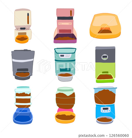 automatic pet feeder set cartoon vector illustration 126560060