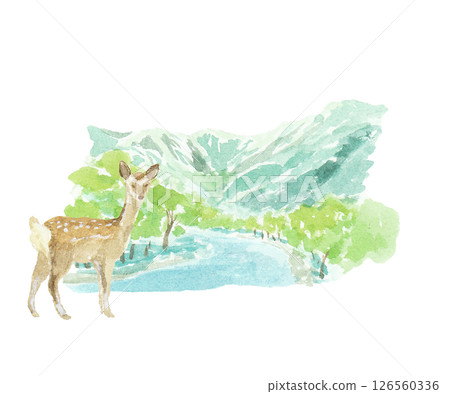 A watercolor image of Kamikochi 126560336