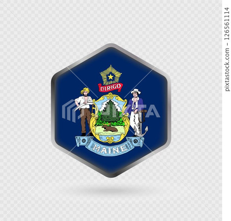 Maine State Flag Icon in Hexagon Shape. 126561114