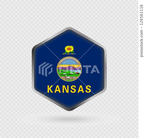 Kansas State Flag Icon in Hexagon Shape. 126561116