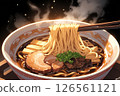 A man is about to eat a delicious soy sauce ramen with chopsticks, which is steaming and warm. 126561121