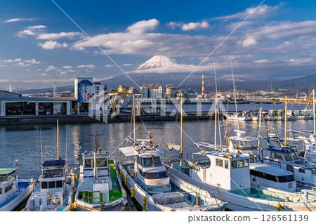 <Shizuoka Prefecture> Tagonoura Fishing Port and Mt. Fuji shrouded in clouds 126561139