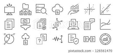 Data driven icon set. It includes file, folder, cloud, server, transaction and more icons. Data driven icon set. It includes file, folder, cloud, server, transaction and more icons. 126561470