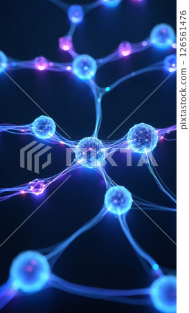 AI Brain Network: Glowing Neural Connections in a Digital Space, vertical shot AI Brain Network: Glowing Neural Connections in a Digital Space, vertical shot 126561476